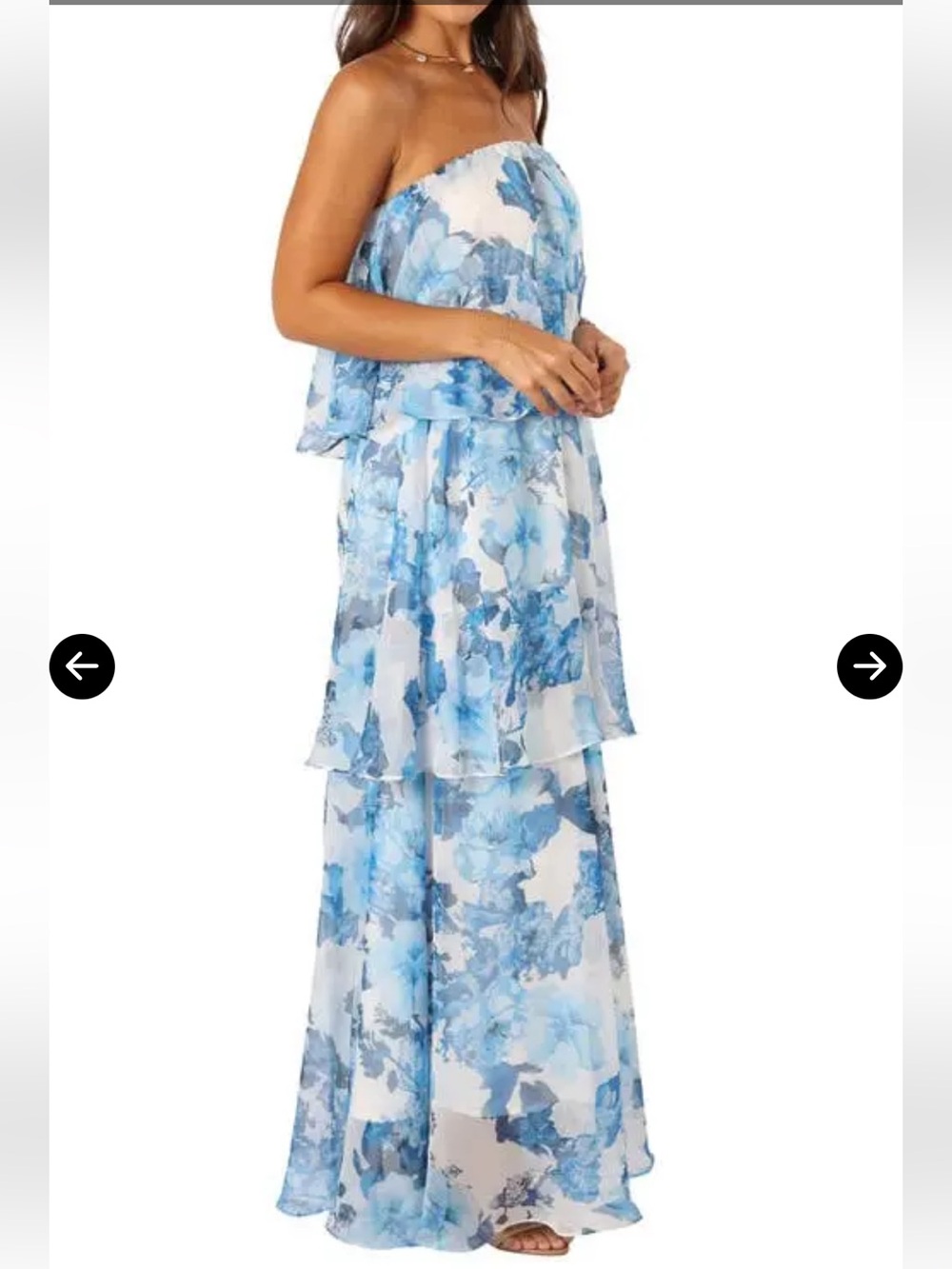 PETAL & PUP BLOOM TIERED BLUE & WHITE FLORAL STRAPLESS & LAYERED LONG DRESS SZ M - Picture 2 of 13
